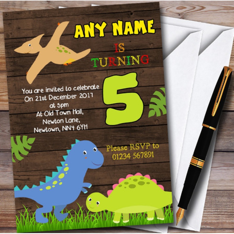 Wood Dinosaur Personalised Children’s Birthday Party Invitations – The Card Zoo