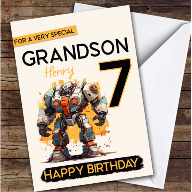 7th Grandson Super Robot Boys Custom Personalised Birthday Card – The Card Zoo