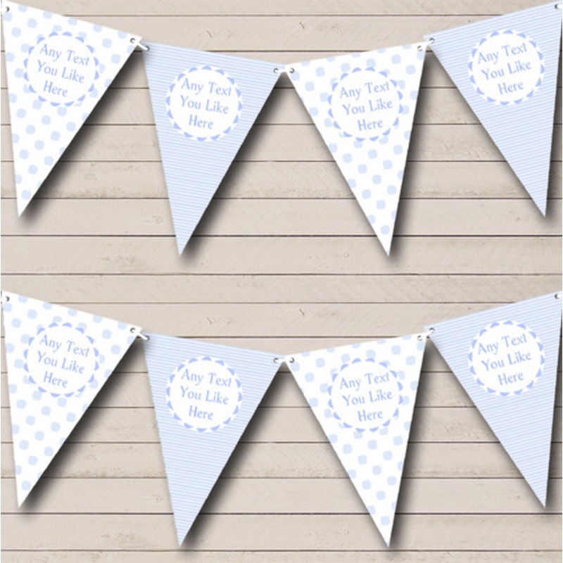 Baby Boy Blue Stripes Spots Personalised Children’s Birthday Party Bunting – The Card Zoo