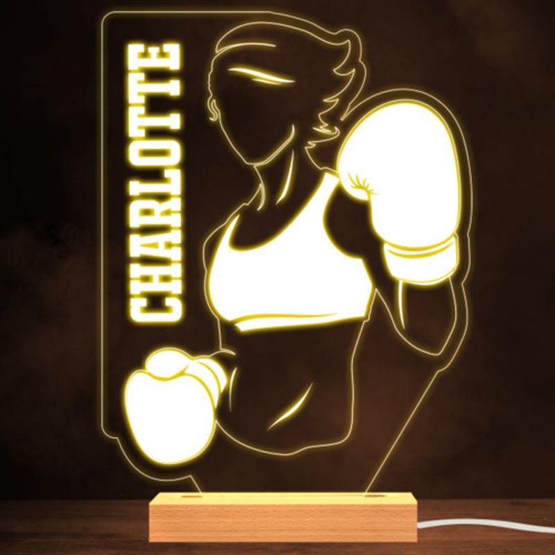 Boxing Girl In Gloves Boxer Sports Fan Personalised Warm White Night Light – The Card Zoo