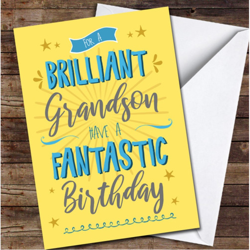 Brilliant Grandson Typographic Playful Yellow Blue Personalised Birthday Card – The Card Zoo
