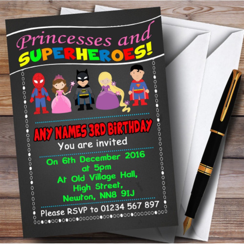 Chalk Princess and Superhero Children’s Birthday Party Invitations – The Card Zoo