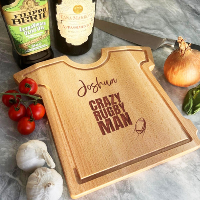 Crazy Rugby Man Rugby Ball Personalised Gift T-Shirt Chopping Serving Board – The Card Zoo