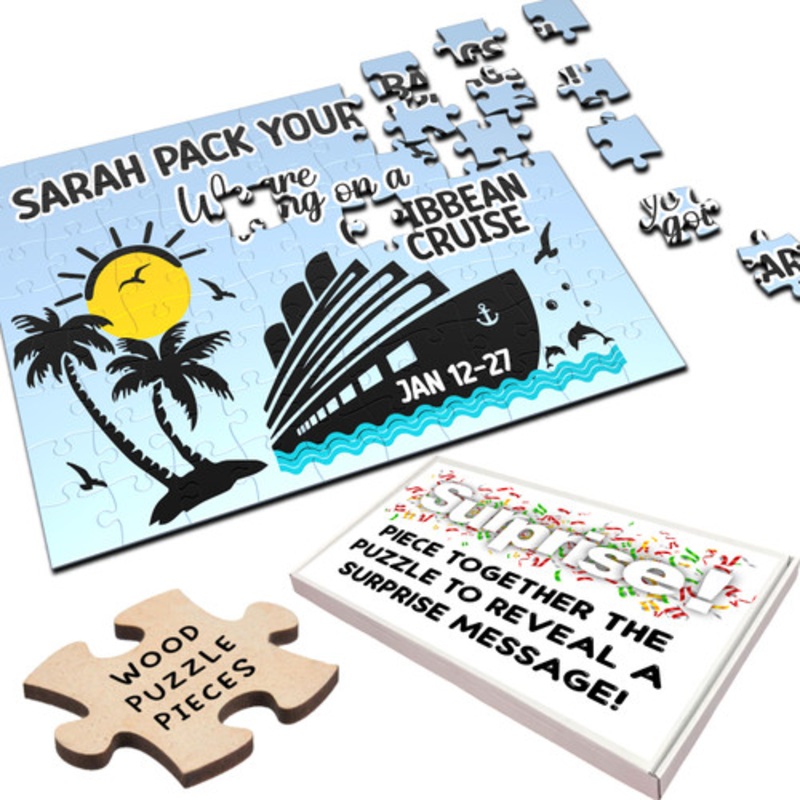 Cruise Ship Surprise Holiday Announcement Gift Personalised Wood Jigsaw Puzzle – The Card Zoo