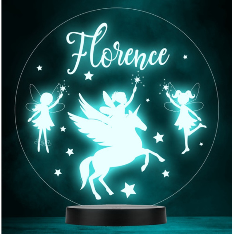 Girls Cute Fairies Unicorn Round Personalised Colour Change Lamp Night Light – The Card Zoo