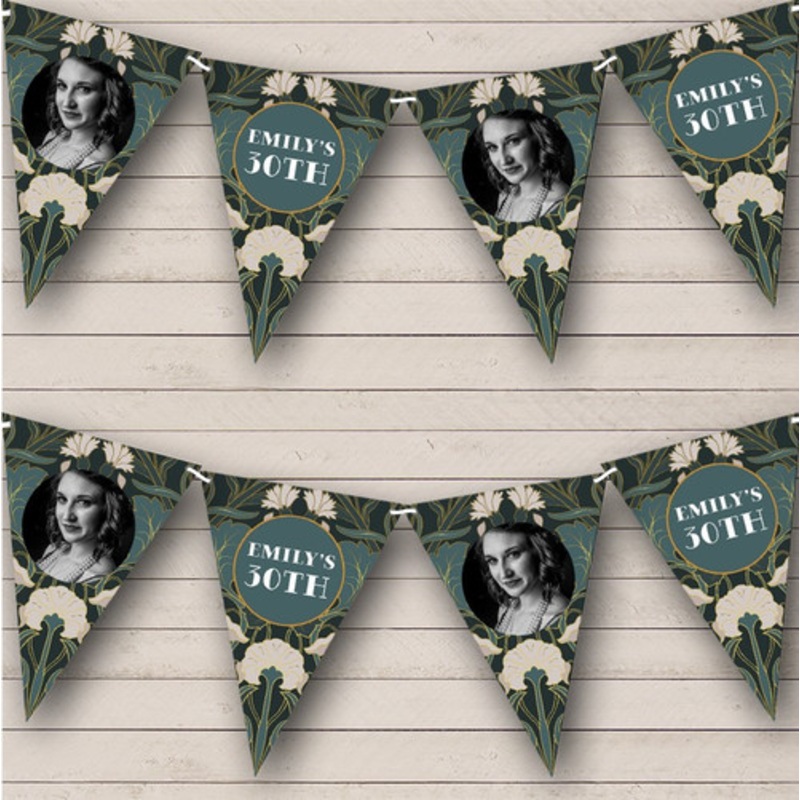 Green Gatsby 20’s Art Deco Vintage Birthday Photo Personalised Banner Bunting – The Card Zoo