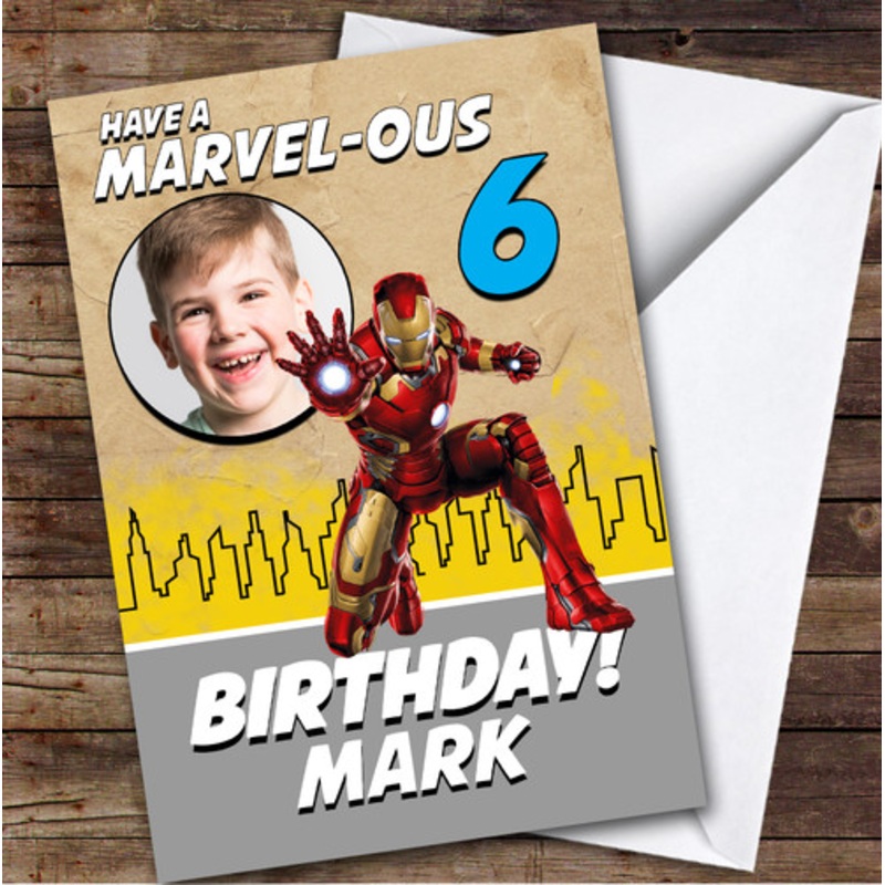 Iron Man Marvellous Any Age Photo Kids Personalised Children’s Birthday Card – The Card Zoo