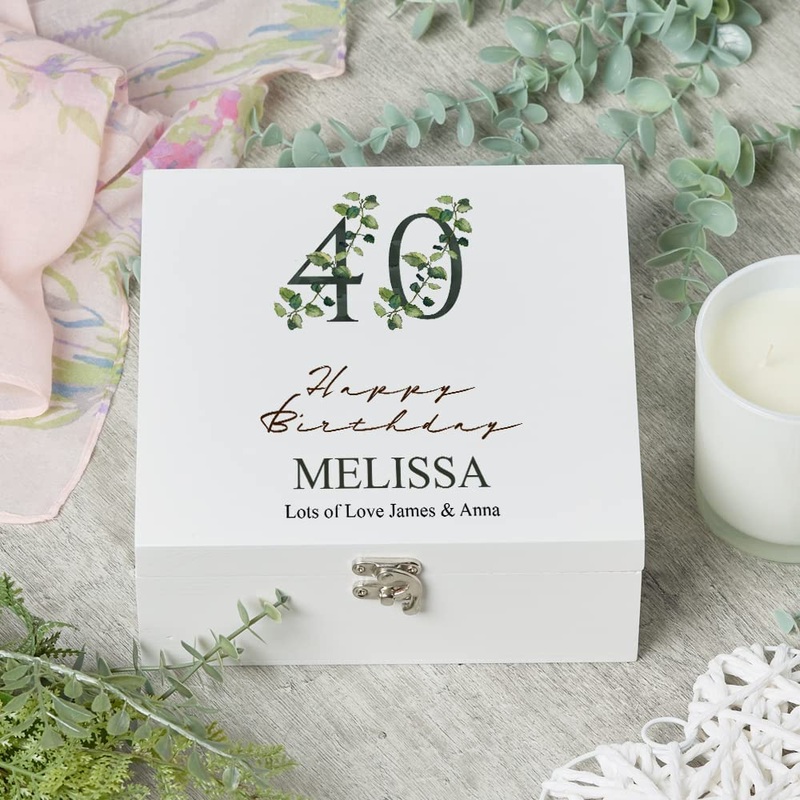 Personalised 40th Birthday Green Leaf Design Keepsake Wooden Gift Box
