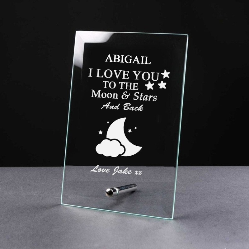 Personalised Love You To The Moon and Stars Keepsake Glass Plaque Gift