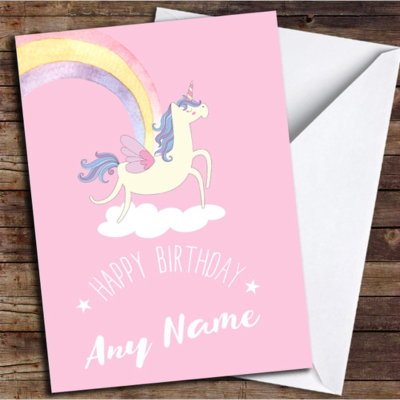 Pink Rainbow Unicorn Personalised Birthday Card – The Card Zoo