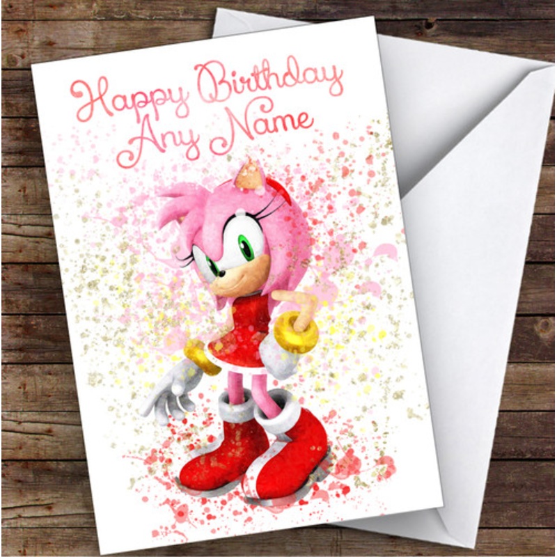 Amy Sonic The Hedgehog Splatter Art Children’s Kids Personalised Birthday Card – The Card Zoo