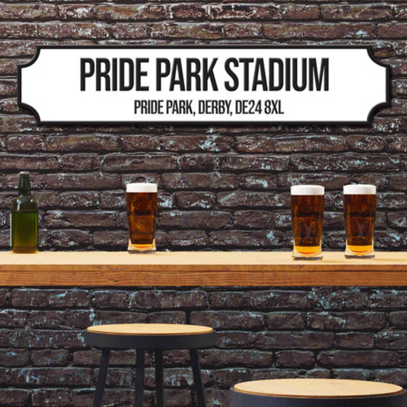 Derby County Pride Park Stadium White and Black Any Text Football Club 3D Train Street Sign – The Card Zoo