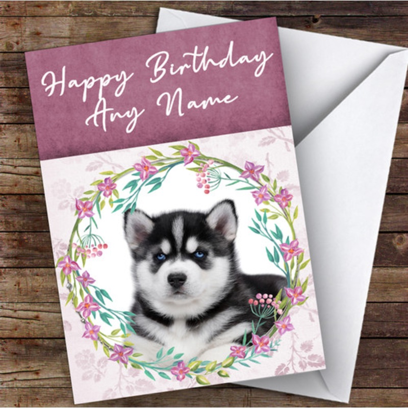 Siberian Husky Dog Pink Floral Animal Personalised Birthday Card – The Card Zoo