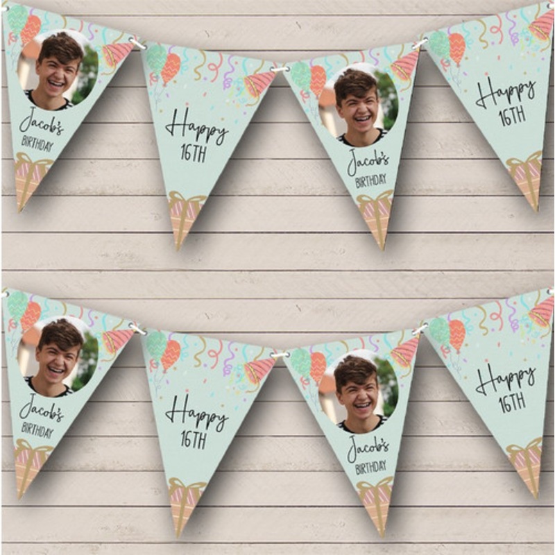 Birthday Pastel Confetti Gift Balloons Photo Personalised Party Banner Bunting – The Card Zoo
