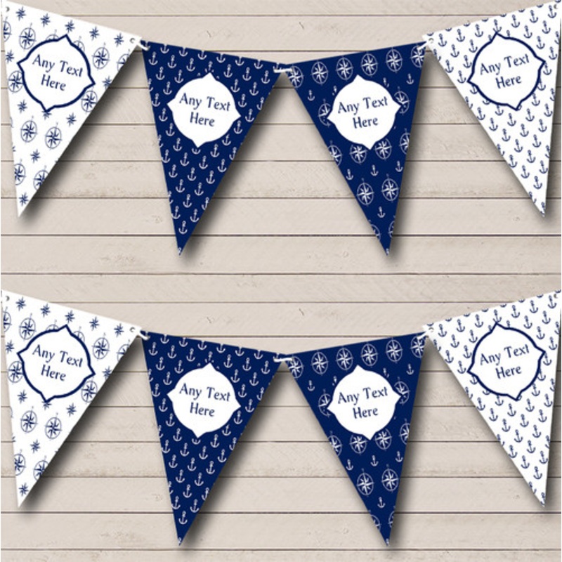 Blue Nautical Anchor Compass Personalised Shabby Chic Garden Tea Party Bunting – The Card Zoo