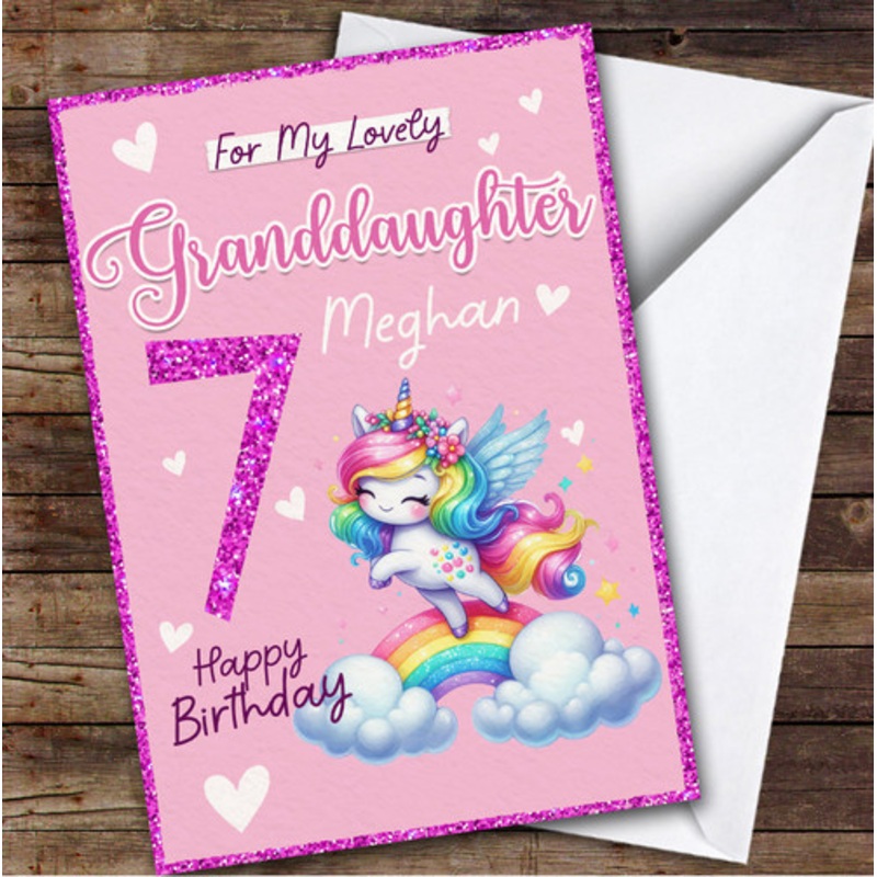 Granddaughter 7th Rainbow Unicorn Custom Personalised Birthday Card – The Card Zoo