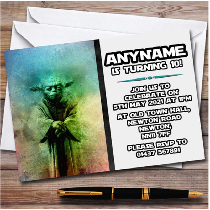 Star Wars Yoda Multicolour Smudge Children’s Birthday Party Invitations – The Card Zoo