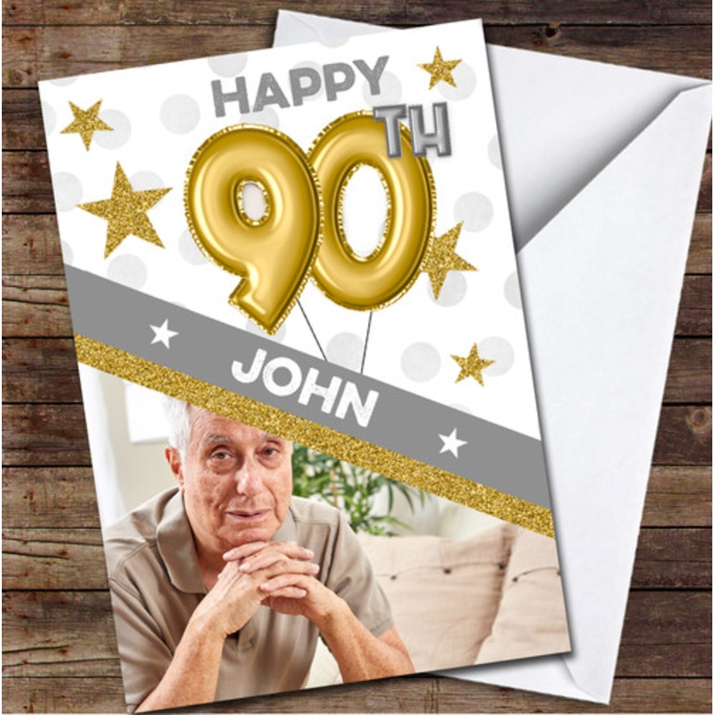 90th Balloons Gold Male Photo Any Age Personalised Birthday Card – The Card Zoo