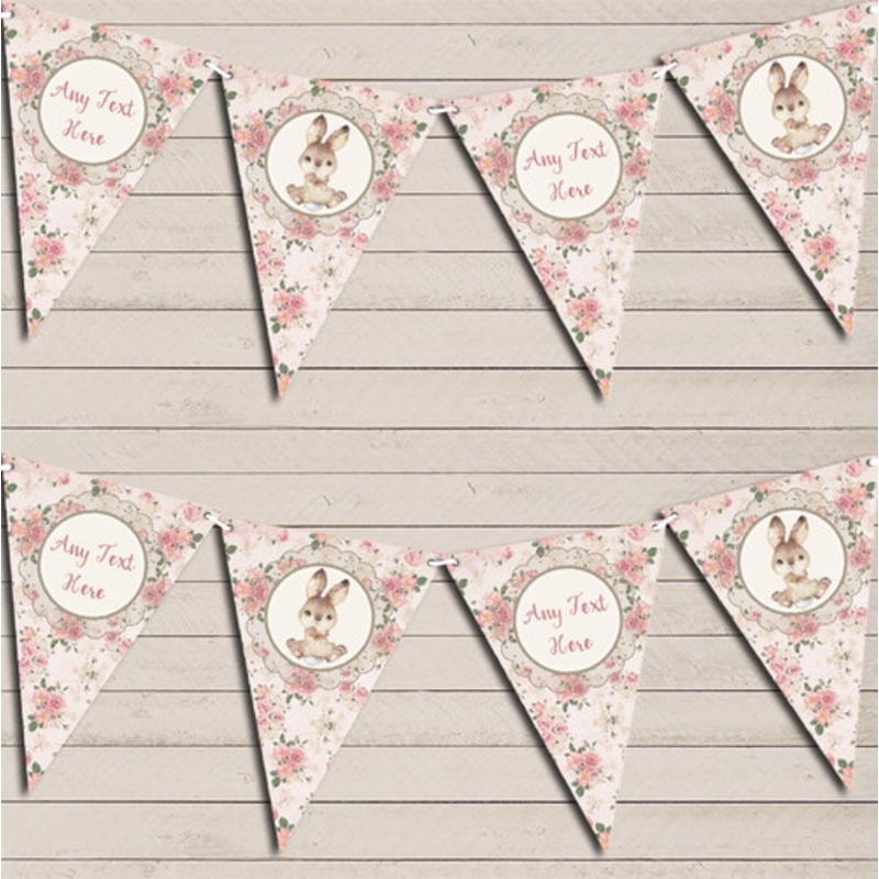 Bunny Baby Rabbit Girls Pink Personalised Children’s Birthday Bunting – The Card Zoo