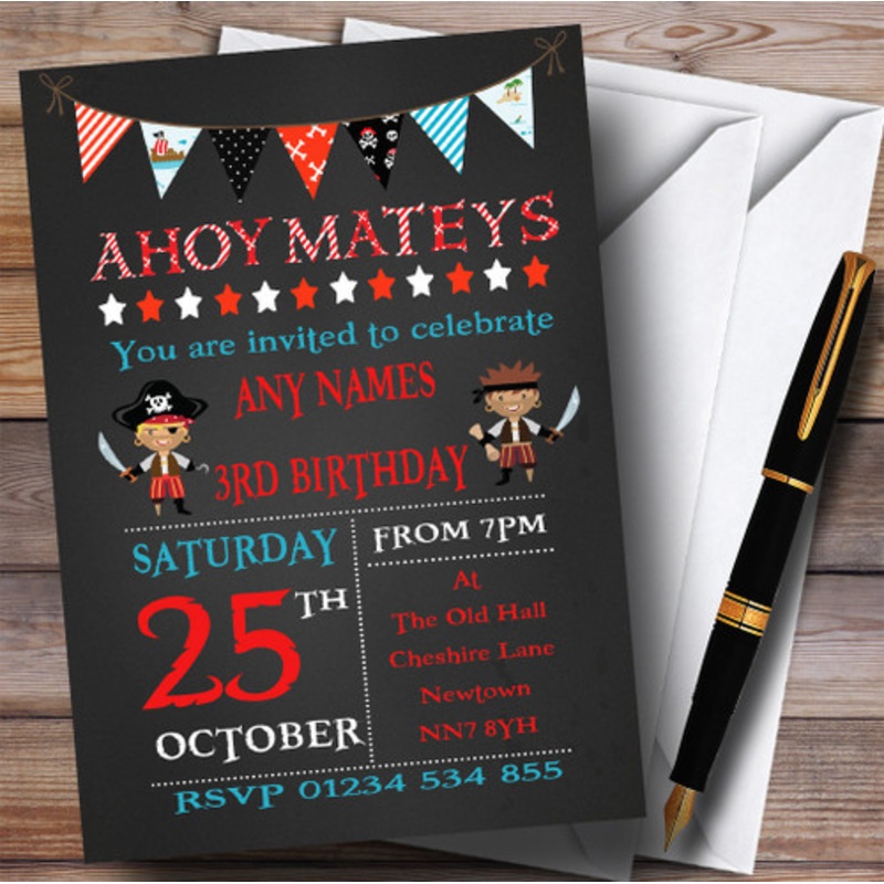 Chalk Effect Pirate Bunting Children’s Birthday Party Invitations – The Card Zoo