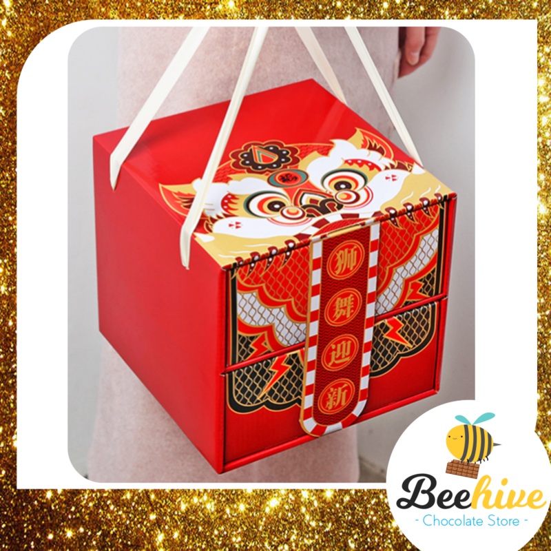 CNY Lion Dance Premium Drawer Chinese New Year Kuaci and Pineapple Rolls Gift Box