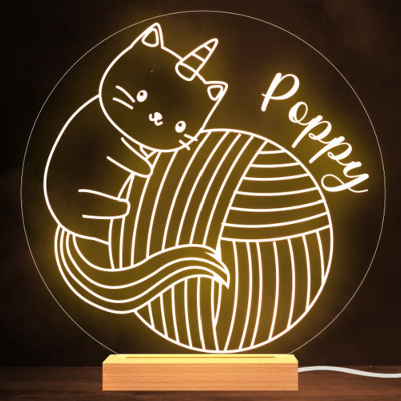 Kids Cute Cat With Wool Ball Personalised Gift Warm White Lamp Night Light – The Card Zoo