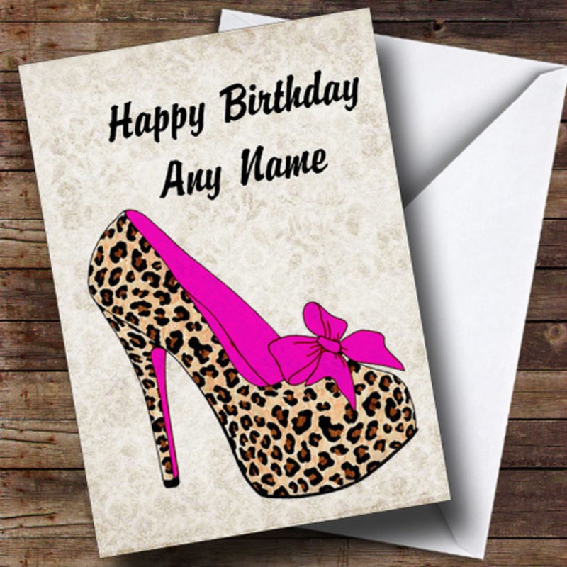 Leopard Print Stiletto Pink Personalised Birthday Card – The Card Zoo