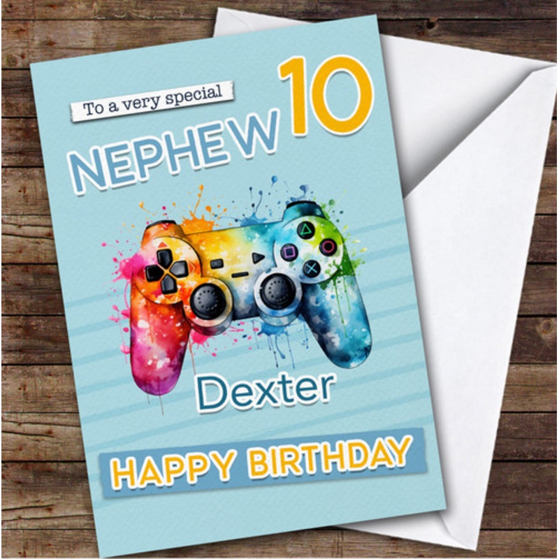 Nephew 10th Gamepad Splash Gamer Boys Custom Personalised Birthday Card – The Card Zoo