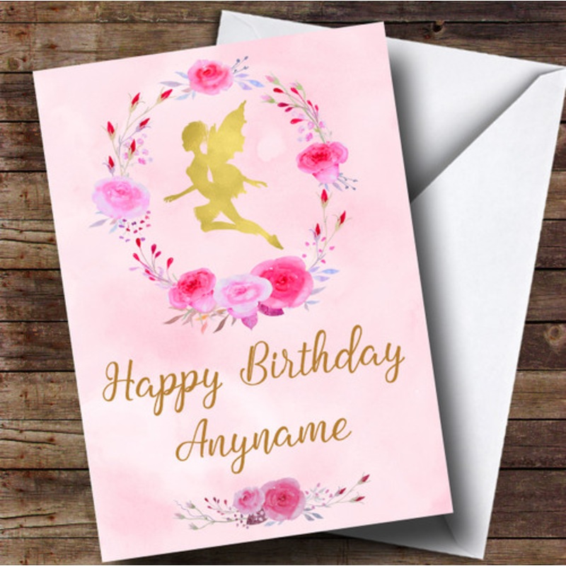 Pink Watercolour Pixie Fairy Girls Children’s Birthday Personalised Card – The Card Zoo