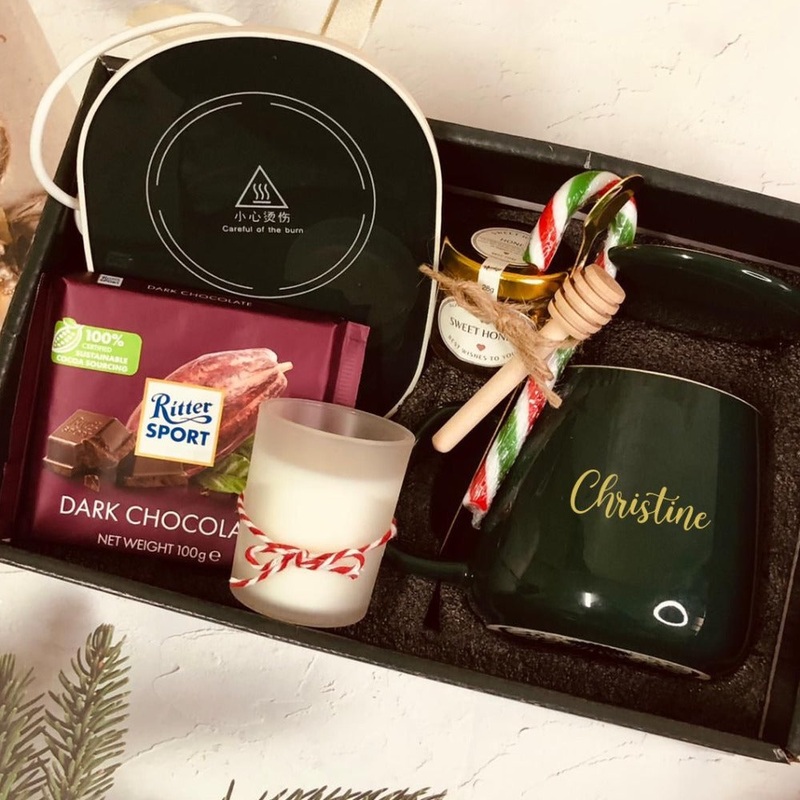 Relax and Calm Personalised Coffee Mug with Heating Pad, Aroma Candle Scent, Candy Cane, Chocolate and Honey Gift Box (Nationwide Delivery)