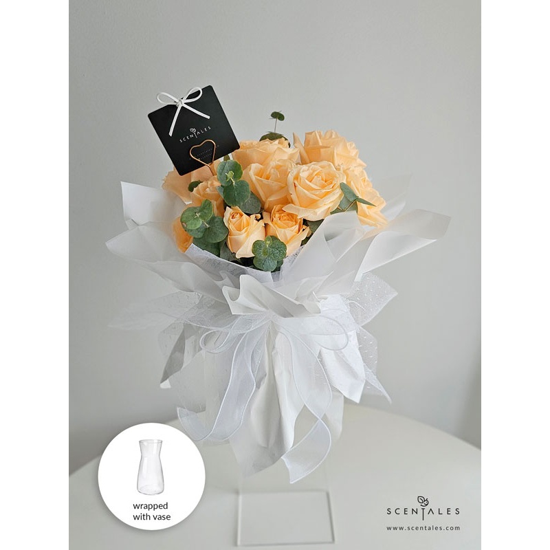 Scentales Minimalist Champagne Rose Flower Bouquet with Vase (Klang Valley Delivery)