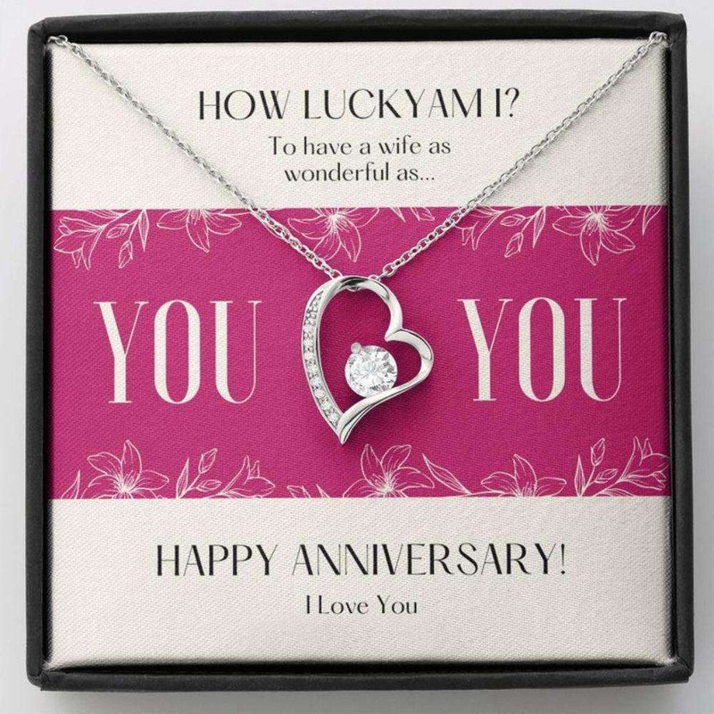 Wife Necklace, To Wife Necklace Gift  Lucky Me Happy Anniversary Sparkling Heart Necklace