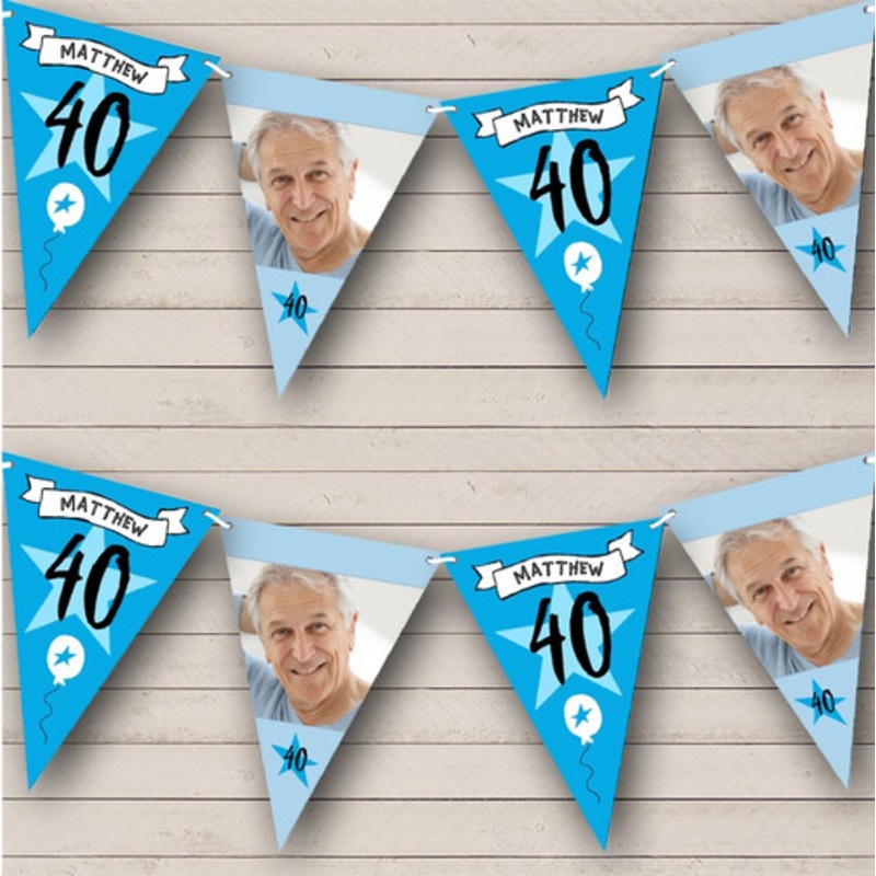 40th Birthday Male Blue Photo Star Banner Balloon Personalised Banner Bunting – The Card Zoo