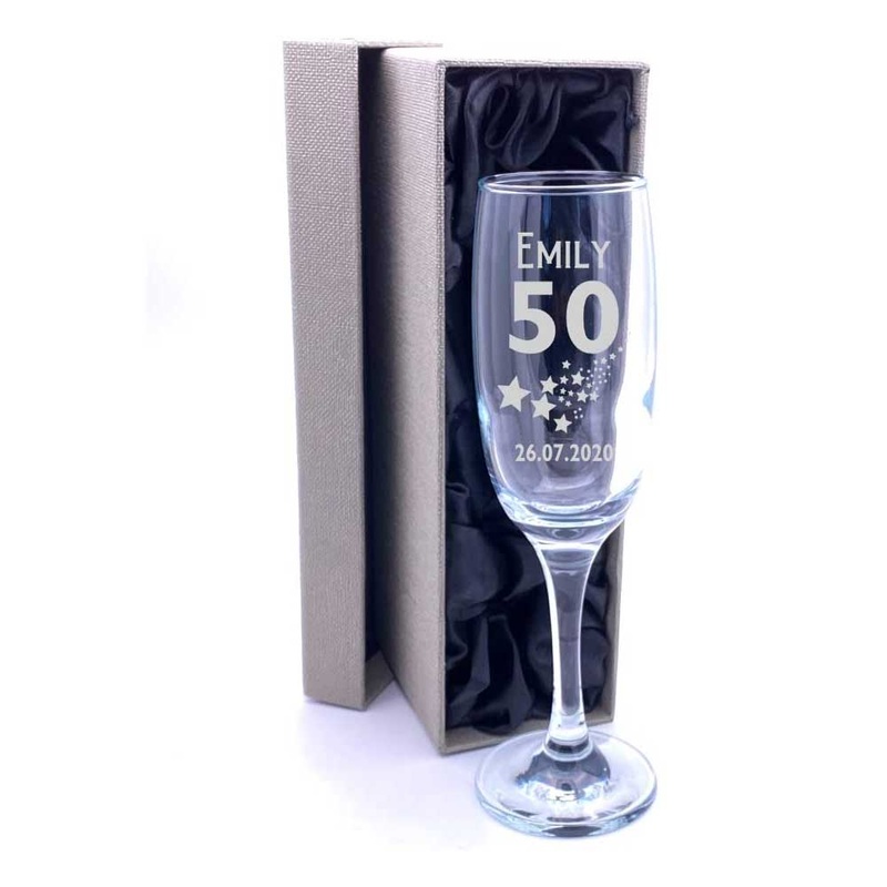 50th Birthday Gift – Personalised Champagne Flute With Gift Box