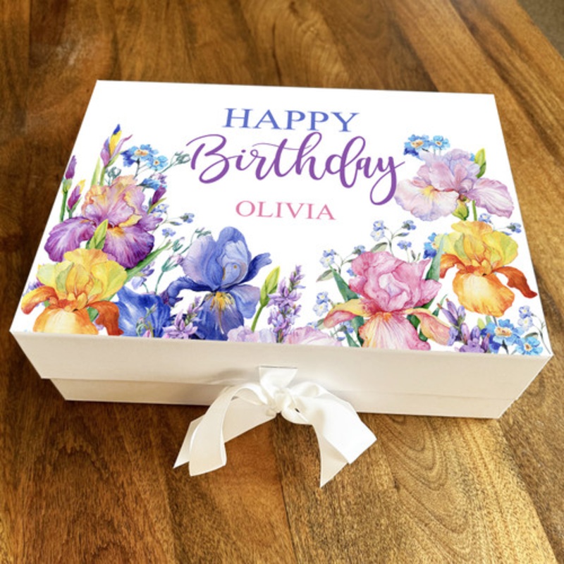 Bright Floral Watercolour Happy Birthday Personalised Hamper Gift Box – The Card Zoo