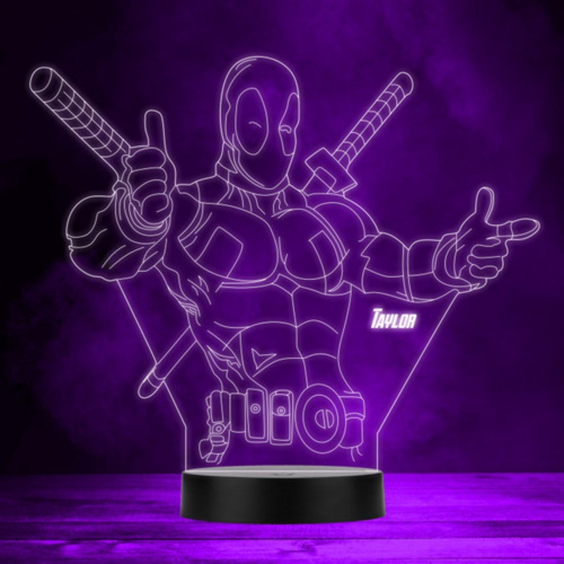 Deadpool Winking Marvel Character Personalised Gift Any Colour LED Night Light – The Card Zoo