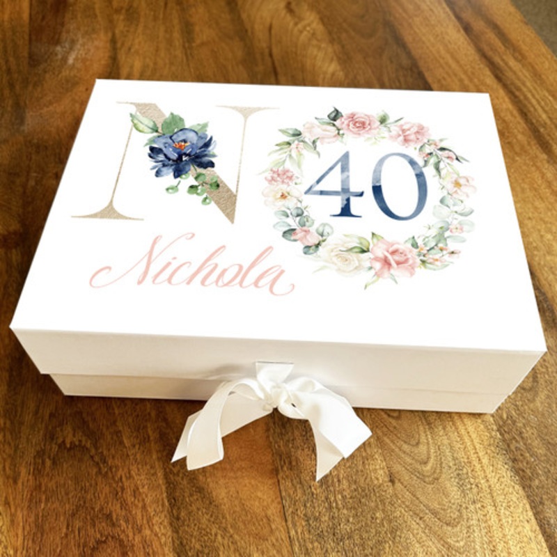 Pink White Peach Floral Initial Gold Any Age 40th Personalised Birthday Gift Box – The Card Zoo
