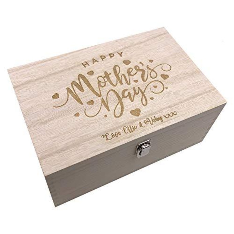 Raised Words Personalised Large Mothers Day Heart Design Wooden Keepsake Box