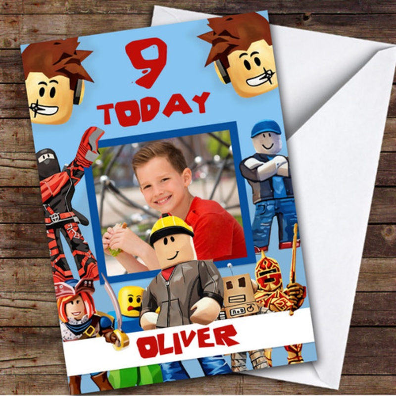 Roblox Characters Blue Photo Any Age Children’s Personalised Kid’s Birthday Card – The Card Zoo