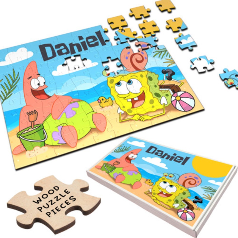 Spongebob SquarePants Children’s Kids Gift Personalised Wooden Jigsaw Puzzle – The Card Zoo