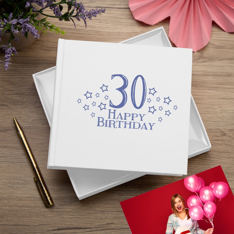 30th Birthday White Photo Album Gift For Her Or Him With Star Design