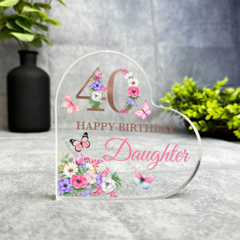 Daughter 40th Pink Purple Happy Birthday Present Heart Plaque Keepsake Gift – The Card Zoo