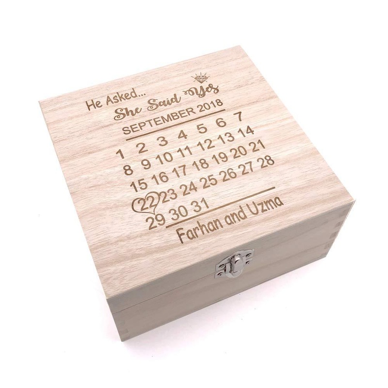 Engagement Gift Engraved Personalised Keepsake Box With Date