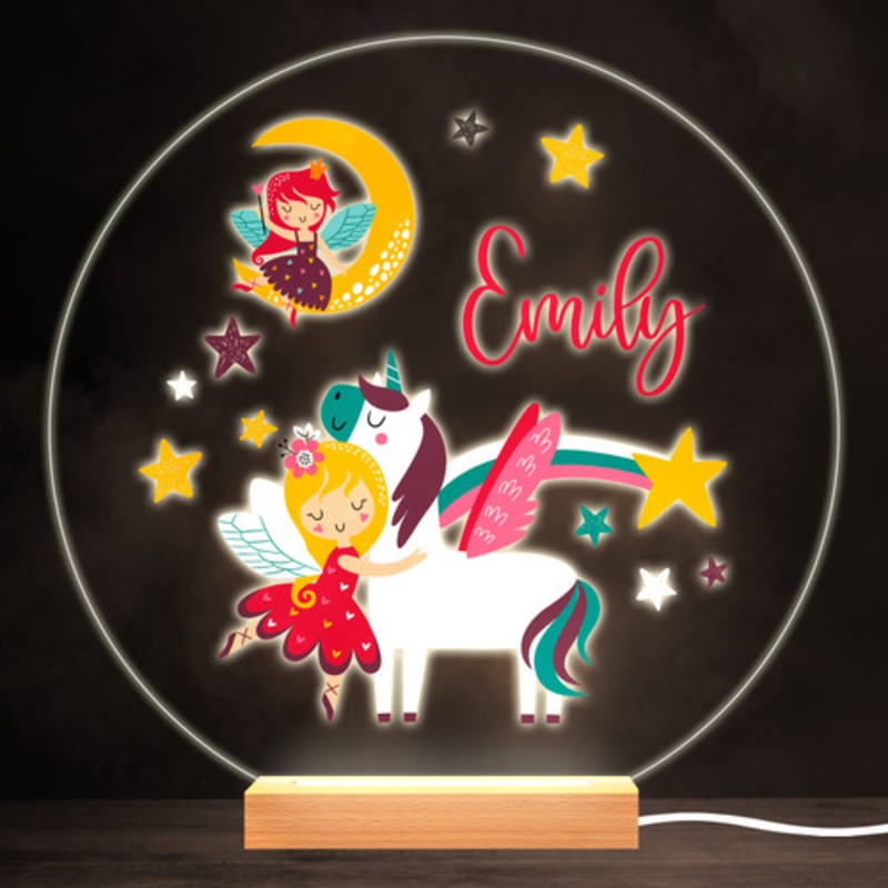 Fairy Unicorn Princess Colourful Round Personalised Gift LED Lamp Night Light – The Card Zoo