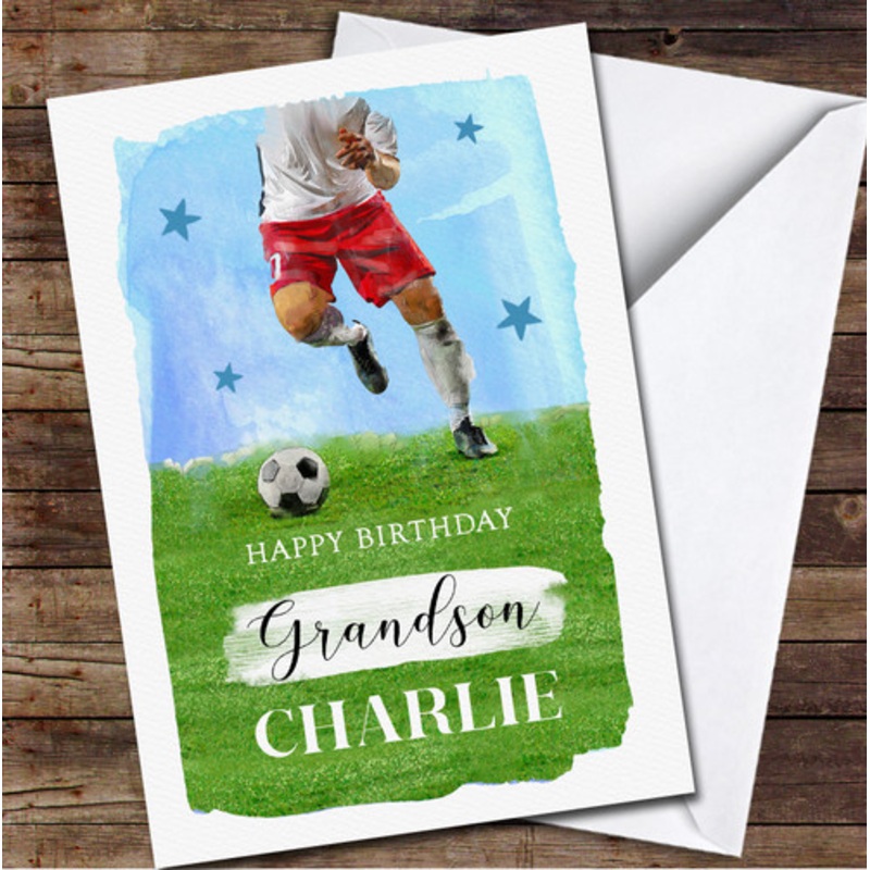 Grandson Birthday Football Painted Blue Stars Personalised Birthday Card – The Card Zoo