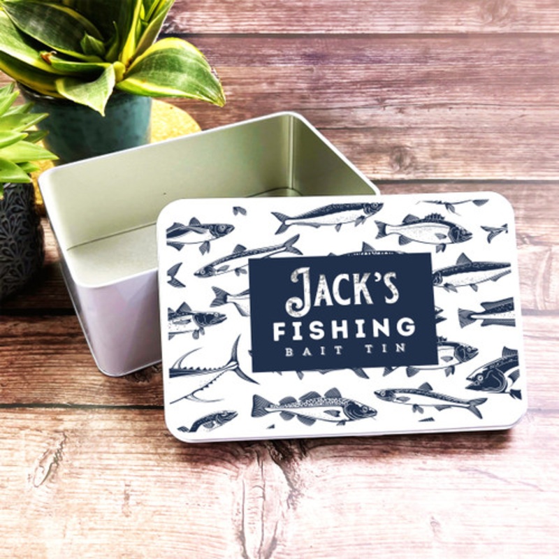 Navy Fish Sketches Angler Personalised Fishing Bait Tin – The Card Zoo