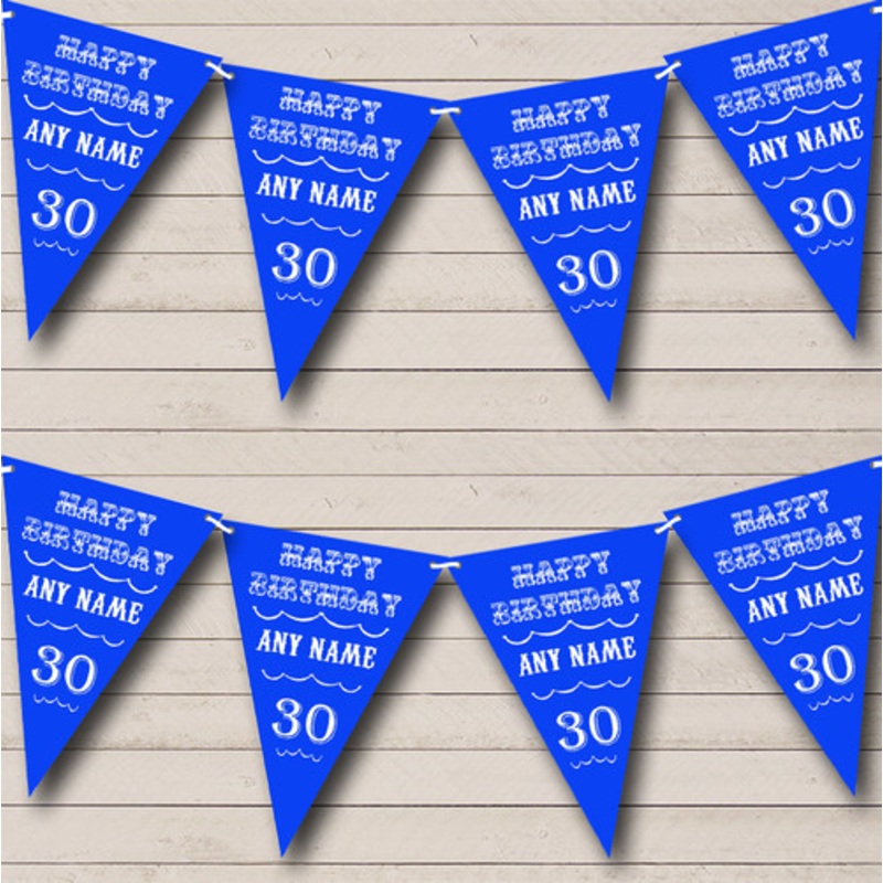 Vintage Text Any Age Birthday Royal Blue Personalised Birthday Party Bunting – The Card Zoo
