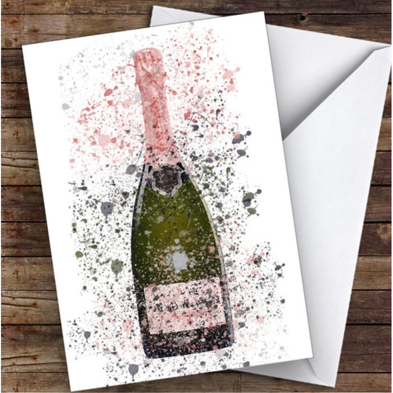Watercolour Splatter Rose Pink Champagne Bottle Personalised Birthday Card – The Card Zoo