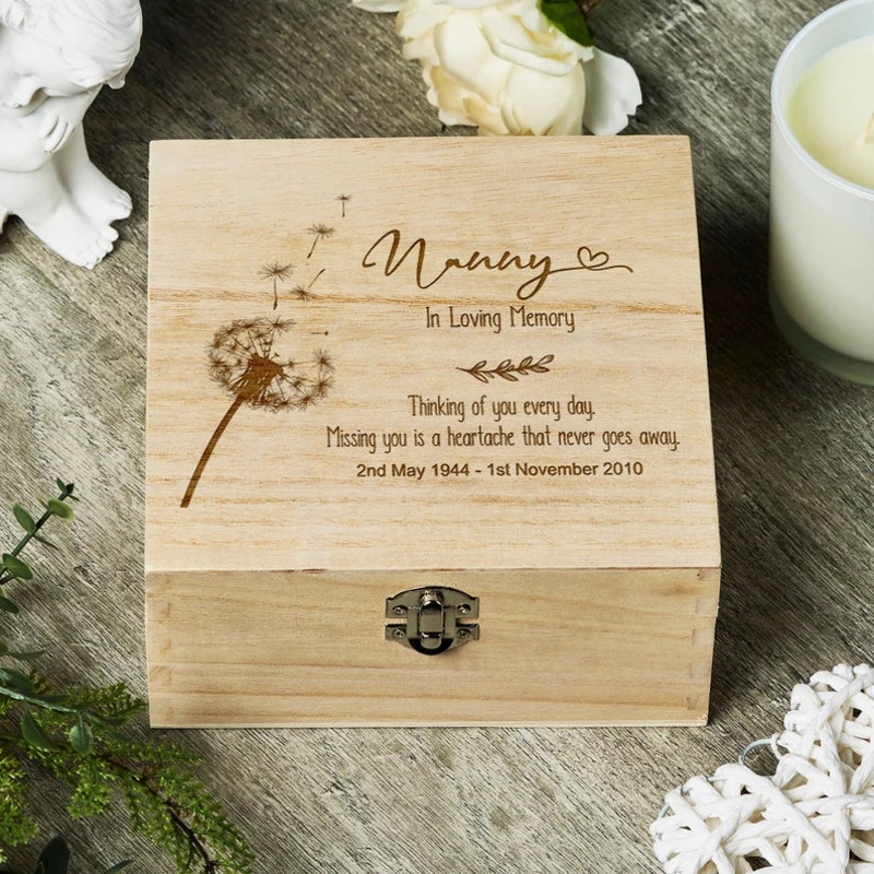 Personalised Nanny In Loving Memory Remembrance Keepsake Box With Dandelions