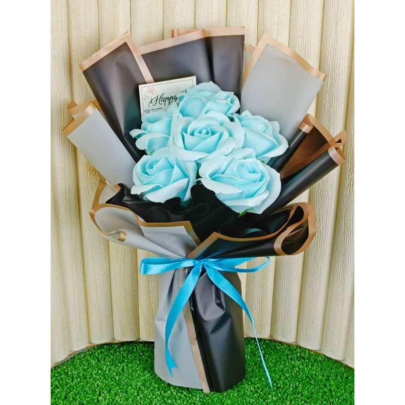 Sky Blue Soap Rose Bouquet (Artificial Flower) | (Klang Valley Delivery Only)